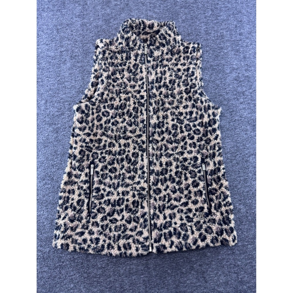 Calvin Klein Performance Womens Leopard Sherpa Fleece Vest Full Zip Tan Brown S